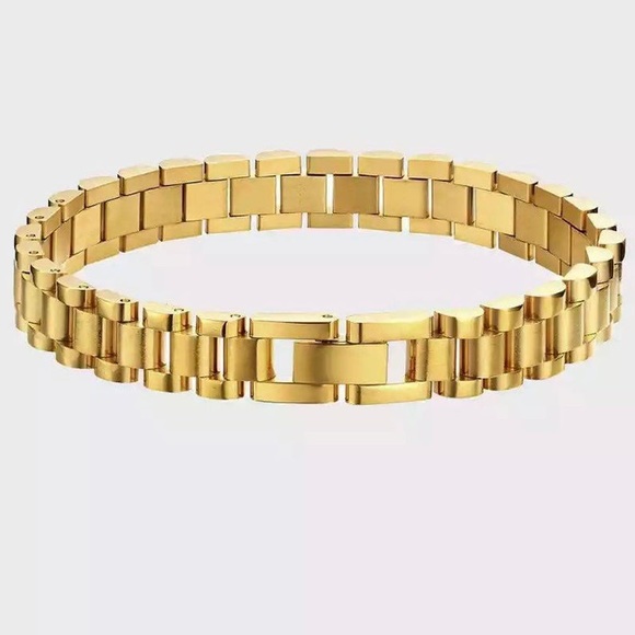 Gold Chunky Watchband Link Bracelet - Picture 5 of 6